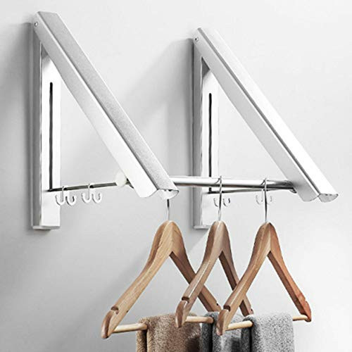 Wall Mounted Indoor Outdoor Folding Clothes Drying Rack- Clothes Hanger -Aluminum Folding Clothes Hanger Laundry Room Dryer Rack Hanging on Bathroom Bedroom Balcony