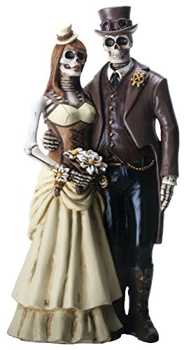 YTC 8 Inch Steampunk Skeleton Wedding Couple Statue Figurine, Brown