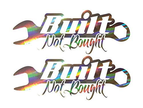 Built Not Bought Wrench DECAL Sticker - 8 inch car window Sticker for JDM slammed race drift stance etc -weatherproof - silver oil slick color -2-