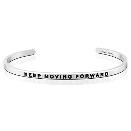 MantraBand Bracelet - Keep Moving Forward - Inspirational Engraved Adjustable Mantra Band Cuff Bracelet - Silver - Gifts for Women -Grey-