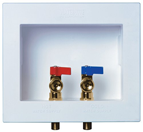 Water-Tite 82001 Du-All Dual Drain Washing Machine Outlet Box with Brass Quarter-turn Valves Installed, 1/2" Wirsbo Connection, White