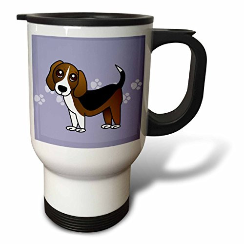 3dRose tm_35542_1 Cute Beagle Cartoon Dog Blue with Paw prints Travel Mug, 14-Ounce, Stainless Steel