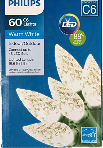 Philips 60ct Warm White LED Faceted C6 String Lights