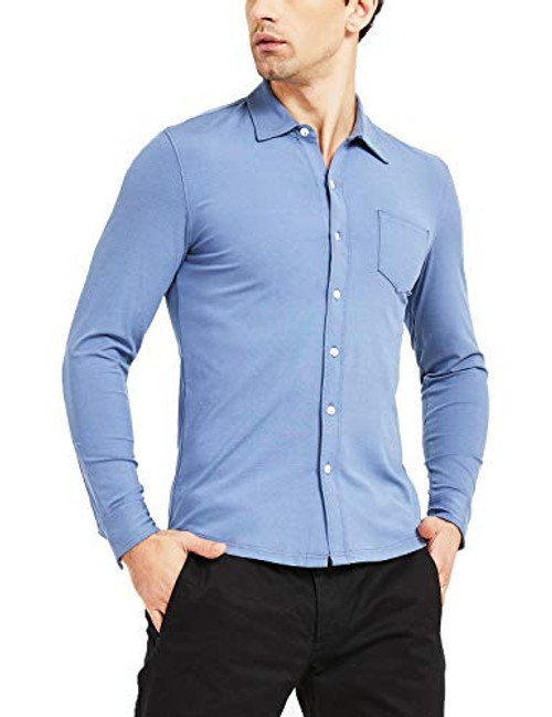 Safort Men s Basic Stretch Button Down Shirt with Long Sleeve Slim Fit Dress Shirt Blue XL Safort Men s Basic Stretch Button Down Shirt with Long Sleeve Slim Fit Dress Shirt Blue XL