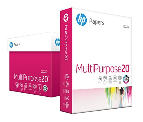 HP Printer Paper, Multipurpose20, 8.5 x 11, Letter, 20lb, 96 Bright, 2,500 Sheets / 5 Ream Carton (212500C) Made In The USA