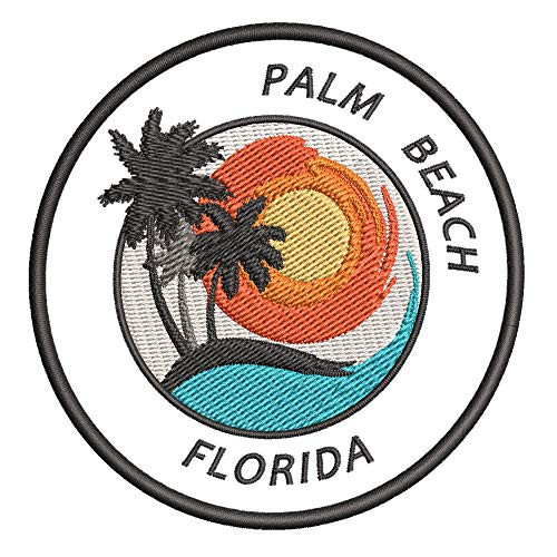 Palm Beach  Florida Sunset Scene Embroidered Premium Patch DIY Iron-on or Sew-on Decorative Badge Emblem Vacation Souvenir Travel Gear Clothes Appliques