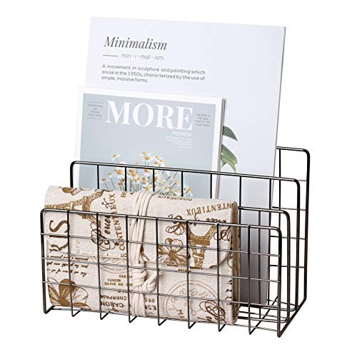 YiePhiot Desktop Mail Organizer File Organizer Metal Wire Mail Sorter Letter Organizer Magazine Rack for Letters  Mails  Books  Postcards  Brochures  Mail Holder -3 Slot  Dark Gray-