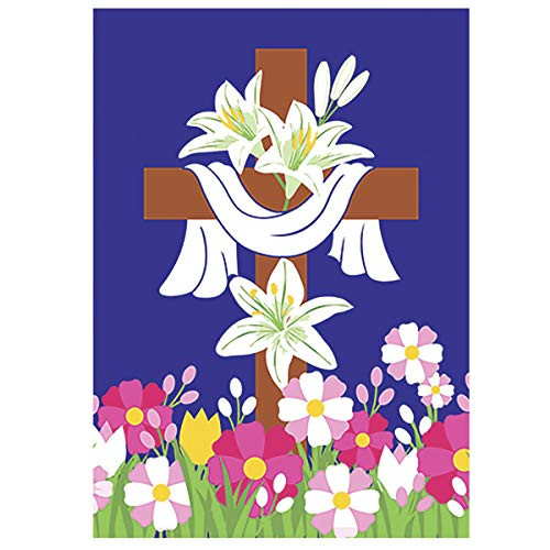 Morigins Easter Lilies Double Sided Flag 12.5 x 18 Inch Decorative Spring Flower Religious Cross Garden Flag