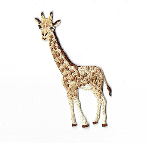 Natural Giraffe Facing Left Iron On Embroidered Applique Patch
