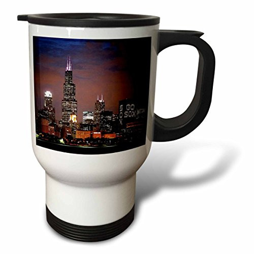 3dRose tm_26369_1 Chicago Skyline At Night Travel Mug, 14-Ounce, Stainless Steel
