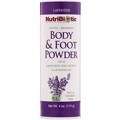 NutriBiotic Body and Foot Powder - Natural Lavender Scent from Essential Oils - 4 ounce - Non-GMO - With Grapefruit Seed Extract- Vegan - Talc  Paraben  and Gluten Free - Gentle and Absorbent
