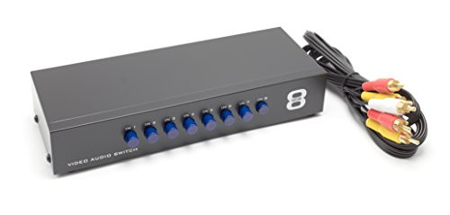 THE CIMPLE CO 8Way AV Switch by 8 Input 1 Output RCA Selector Switch for Composite Audio and Video | Switcher Box | Includes RCA Composite Cable (Black)