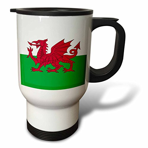 3dRose Flag of Wales-Welsh Red Dragon on White and Green-Y Ddraig Goch Travel Mug, 14-Ounce