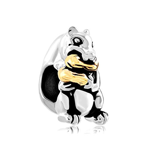LovelyJewelry Gold Plated Peanut Squirrel Animal Charm Beads for Bracelets LovelyJewelry Gold Plated Peanut Squirrel Animal Charm Beads for Bracelets