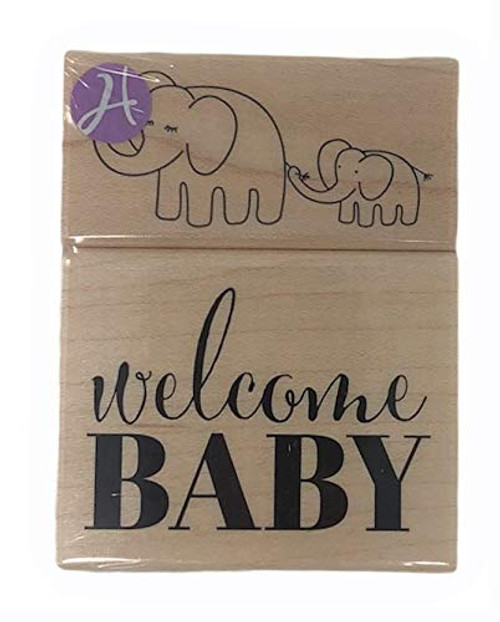 Hampton Art Welcome Baby  and  Mama Baby Elephant Wood Mounted Rubber Stamp Set -Set of 2 Stamps-