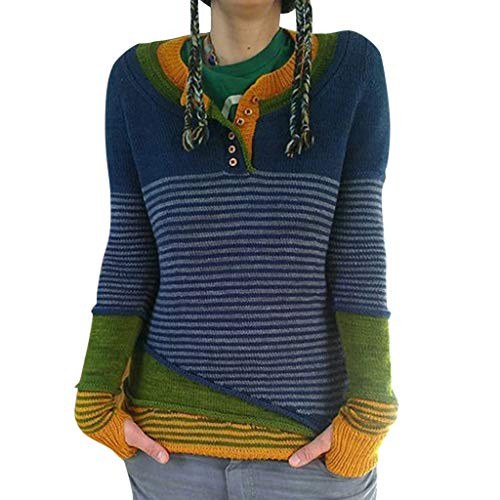 aihihe Plus Size Sweaters for Women Long Sleeve Knit Tops Blouse Color Block Striped Print Blouse Sweater Pullover Yellow