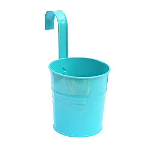 Colorful Iron Flower Pot Hanging Planters Balcony Garden Plant Planter Metal Bucket Flower Holders-Small  Blue-