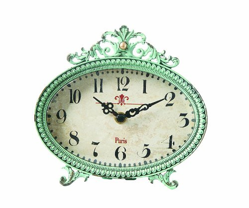 Creative Co-op Green Antiqued Pewter Mantel Clock