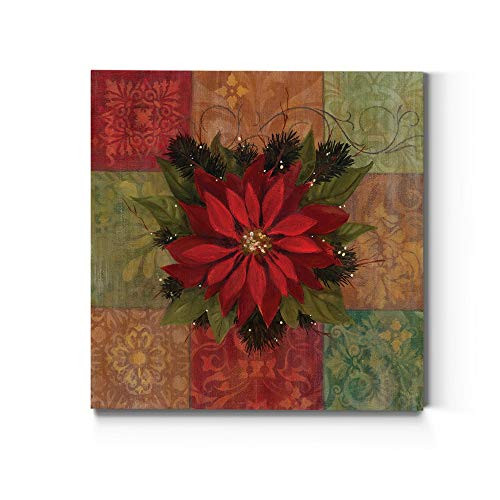 Renditions Gallery Christmas  Canvas Wall Art  Holiday Decor  Santa Workshop  Elves  North Pole  Frosty The Snowman  Jingle Bells  Wreath -Patch Poinsettia-16X16