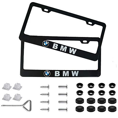 JDclubs 2pcs License Plate Frames with Screw Caps Set Stainless Steel Frame Applicable to US Standard Cars License Plate -fit BMW-