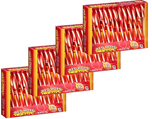 Red Hots Original Hard Cinnamon Candy Canes 6 oz. 12 Ct for Christmas - Pack of 4 -Red Hot-