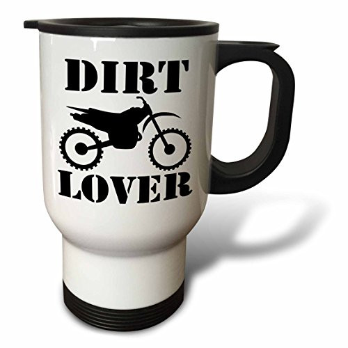 3dRose tm_180548_1" Black Dirt Bike Graphic Image & Dirt Lover Text on White Background Stainless Steel" Travel Mug, 14 oz, Multicolor