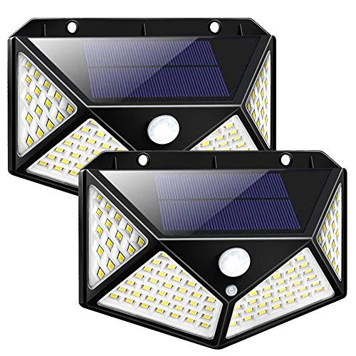 Tounuta 2 Pack Solar Lights Outdoor 100 LED Wireless Motion Sensor Lights with 270°Wide Angle IP65 Waterproof for Pathway Porch Yard Garage Garden Fence Walkway Driveway