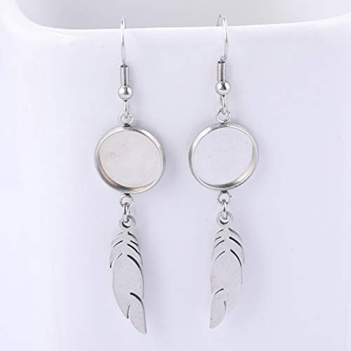 Reidgaller 20pcs Stainless Steel Fit 12mm Cabochon Earring Base Settings With Feather Charm Diy Bezel Tray Blanks For Jewerly Making Supplies -steel color- Reidgaller 20pcs Stainless Steel Fit 12mm Cabochon Earring Base Settings With Feather Charm Diy Bezel Tray Blanks For Jewerly Making Supplies -steel color-