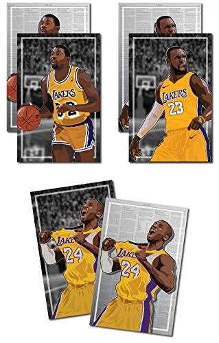Oakley Graphics 3 Posters of LA Lakers - Magic Johnson, Kobe Bryant, Lebron James Art Prints - Buy 1 Get 2 Free, 3 Total Prints (2-Sided) (Medium Set - 12"x18")