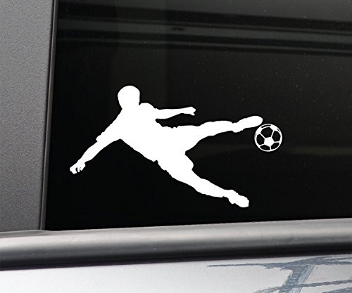 Soccer Player Vinyl Decal Laptop Car Truck Bumper Window Sticker - White