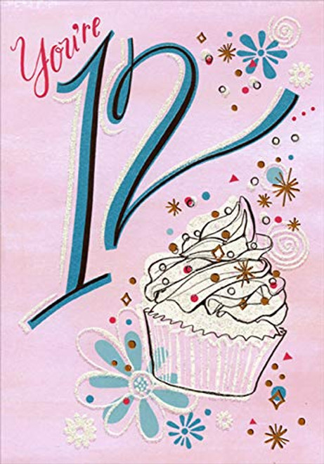 Designer Greetings Cupcake with White Frosting and Gold Foil Age 12 12th Birthday Card for Girl Designer Greetings Cupcake with White Frosting and Gold Foil Age 12 12th Birthday Card for Girl