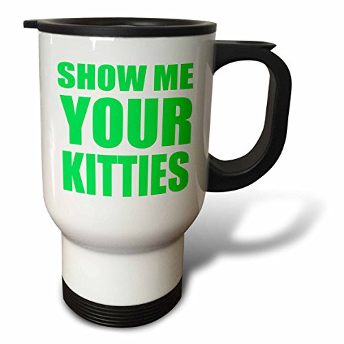 3dRose tm_163933_1 Show Me Your Kitties,, Lime Green Travel Mug, 14-Ounce, Stainless Steel
