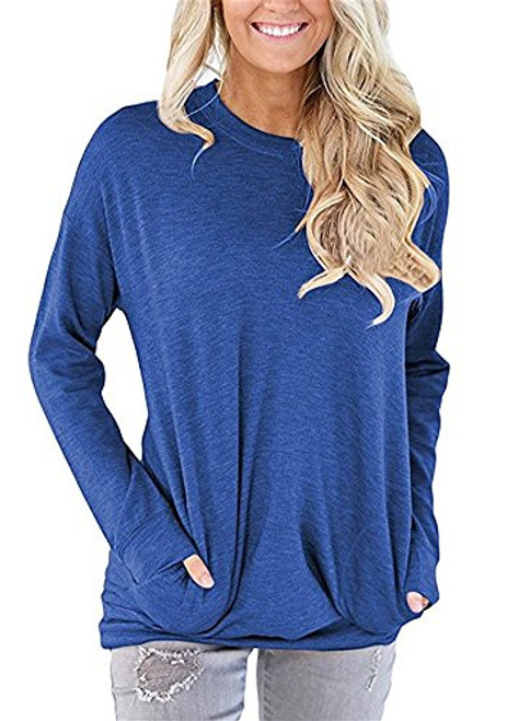 Womens Sweatshirts Long Sleeve Pullover Tshirt Pockets Casual Loose Blouse Tops-RBU M- Womens Sweatshirts Long Sleeve Pullover Tshirt Pockets Casual Loose Blouse Tops-RBU M-