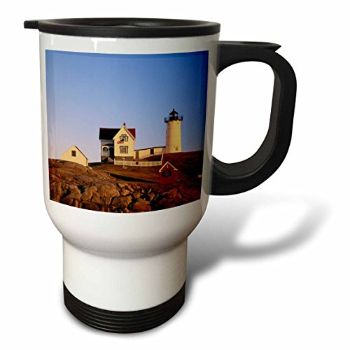 3dRose tm_192163_1 USA, Maine, Cape Neddick, York, Nubble Lighthouse Travel Mug, 14 oz, White