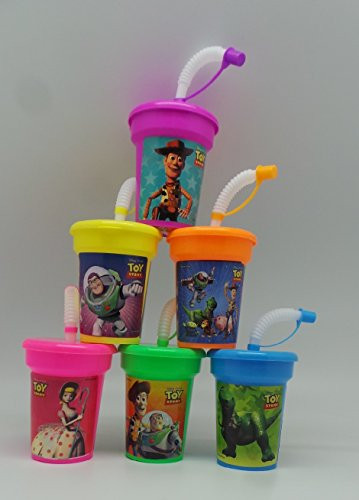 Neon 6 Toy Story Buzz  Woody Stickers Birthday Sipper Cups with lids Party Favor Cups