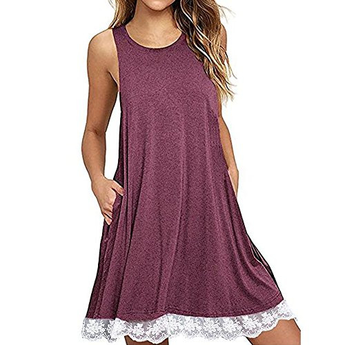 iLUGU Women O Neck Casual Lace Sleeveless Above Knee Dress Loose Party Dress iLUGU Women O Neck Casual Lace Sleeveless Above Knee Dress Loose Party Dress