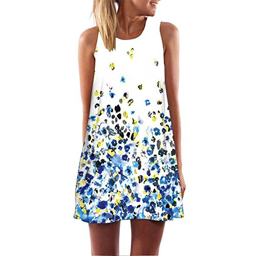 iLUGU Vintage Boho Women Loose Summer Sleeveless 3D Floral Print Bohe Tank Mini Dress iLUGU Vintage Boho Women Loose Summer Sleeveless 3D Floral Print Bohe Tank Mini Dress