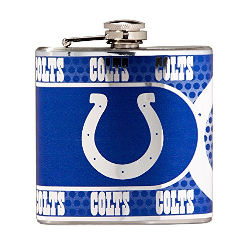 Great American Products NFL Indianapolis Colts Stainless Steel Hip Flask with Metallic Graphics  6-Ounce  Silver