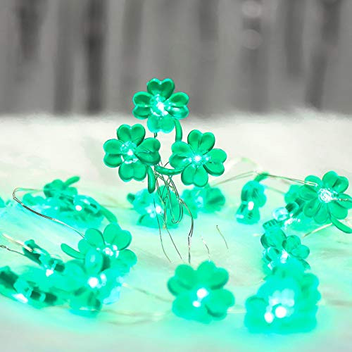 Shamrocks Decoration String Light for St. Patricks Day - 13ft 40led Battery Powered Remote Control Handmade Four-leaves Clover String Light for Bedroom Irish Holiday Feast Green Lights Decoration -Green-
