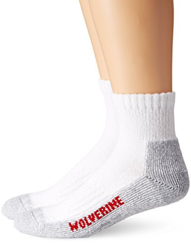 Wolverine Men s 2 Pack Steel Toe Quarter Socks  White  Sock Size 10-13 Shoe Size  9-13