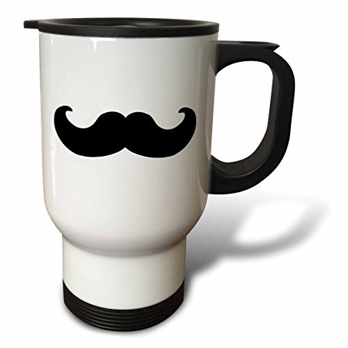 3dRose White Mustache on Navy Blue-Ironic Hipster Moustache Stainless Steel Travel Mug, 14-Ounce