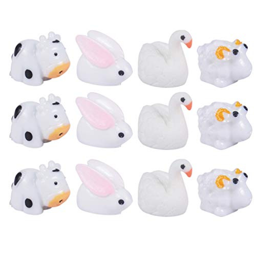 Toyvian 20Pcs Miniature White Rabbit Cow Swan Sheep Animal Figurines Miniature Garden Ornaments Fairy Garden Figurines Bonsai Micro Landscape Cake Cupcake Decoration