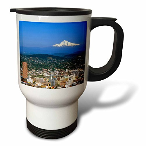 3dRose tm_93477_1 USA, Oregon, Portland City Skyline and Mt. Hood US38 BJA0166 Jaynes Gallery Travel Mug, 14-Ounce, Stainless Steel