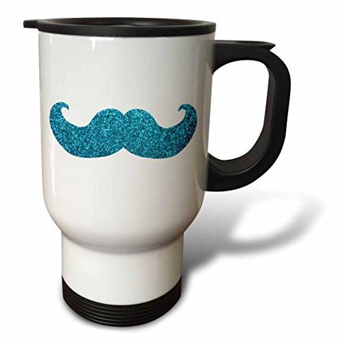 3dRose Hot Pink Bling Mustache-Faux Glitter-Not Actual Glitter Travel Mug, 14-Ounce