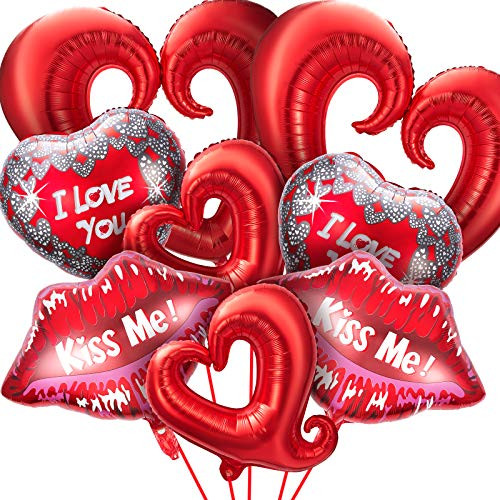 8 Pieces Valentine Day Balloons Set Heart Shape Balloons Lips Foil Balloons Love Foil Balloons Love You Kiss Me Mylar Balloons for Valentine s Day Propose  Marriage Engagement  Romantic Party
