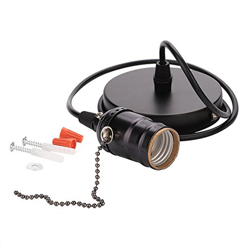 Samfox Ceiling Light Holder  E27 Vintage Pendant Screw-in Light Socket  Ceiling Mounted Lamp Base with Pull Chain Switch-Black-