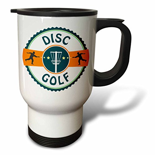 3dRose tm_174727_1" Disc Golf-Silhouette of Putters Throwing at a Disc Golf Basket" Travel Mug, 14 oz, Multicolor