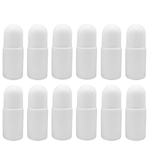 SUPVOX 12pcs 50ml Glass Essential Oil Roller Bottles with Stainless Steel Roller Balls and Wooden Lid for Essential Oil -White-