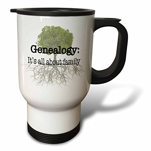 3dRose Genealogy It's All About Family Family Tree Relatives Travel Mug, 14-Ounce