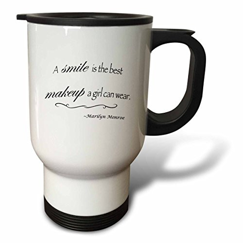 3dRose tm_163983_1" A Smile is The Best Makeup a Girl Can Wear, Marilyn Monroe Quote" Travel Mug, 14 oz, Multicolor
